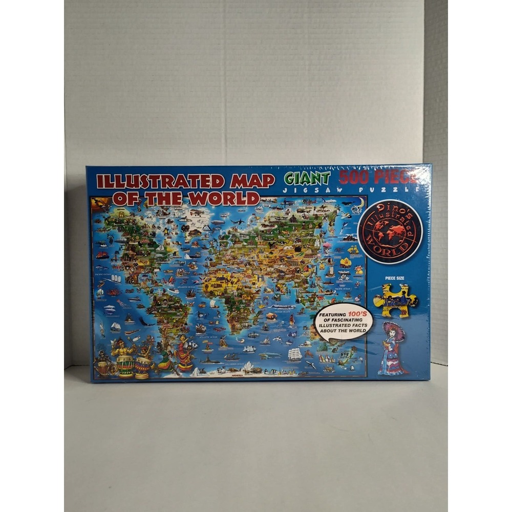 NEW SEALED Dino's Illustrated Map Of The World 500 Pc 3FT x 2FT GIANT Puzzle